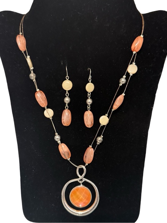 Jewelry - Peach Orange Cream Statement Necklace dangle earrings set